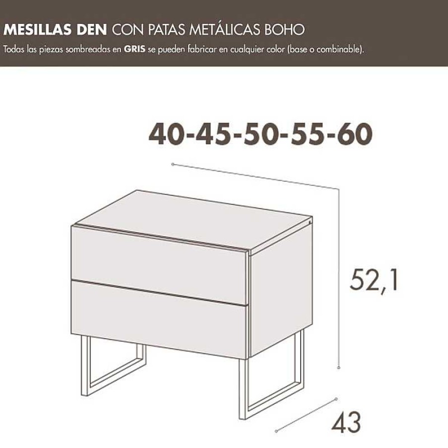 Dormitorios Matrimonio Lan Mobel | Mesilla Den 2 Cajones Con Pata Met Lica